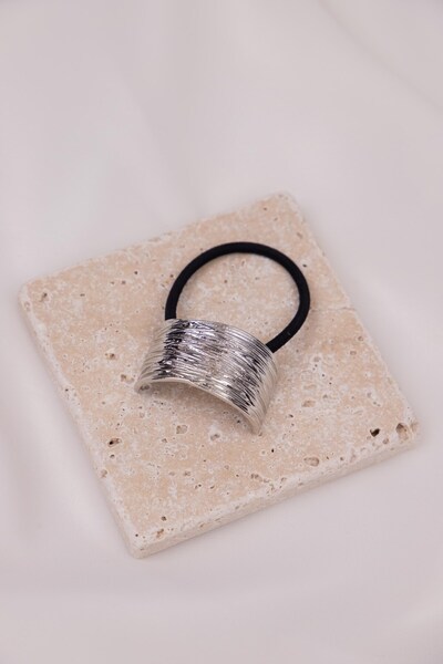 Sacha Accessories Patterned Plate Silver Elastic Buckle