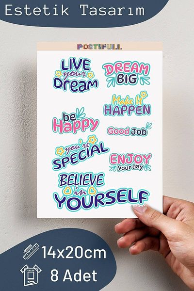 Postifull Σετ αυτοκόλλητων με θέμα Motivational - Σετ αυτοκόλλητων 8 τεμαχίων - Αυτοκόλλητο συμβατό με τηλέφωνο, tablet, φορητό υπολογιστή