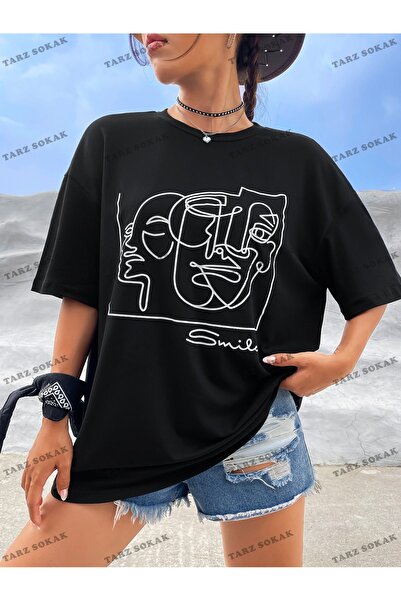 Tarzsokak Γραφικό μπλουζάκι BAY Unisex με φιγούρες εκτός ώμου - KOD-1360