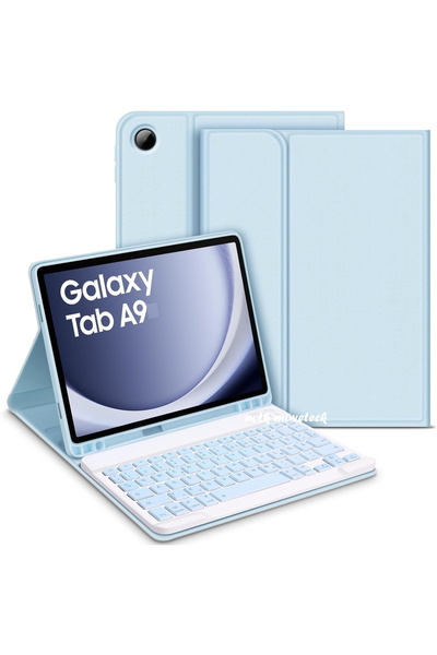 m.tk moveteck Samsung Galaxy Tab A9 8.7 İnç Uyumlu Bluetooth Özellik Standlı Kalem Bölmeli Klavyeli Kılıf SM-X110