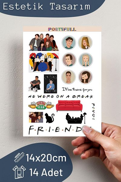 Postifull Σετ αυτοκόλλητων και ετικετών με θέμα Friends - Μεσαίου μεγέθους - Αδιάβροχο, χοντρό αυτοκόλλητο σετ αυτοκόλλητων