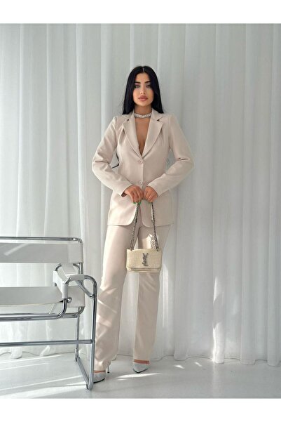 Bella Breeze Kadın Düğmeli Blazer Ceket Pantolon Takım Elbise