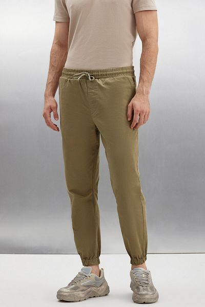GRIMELANGE Jakob Herren-Hose, gewebt, gewaschen, 4 Taschen, dick, strukturiert, Khaki, mit elastischen Beinen