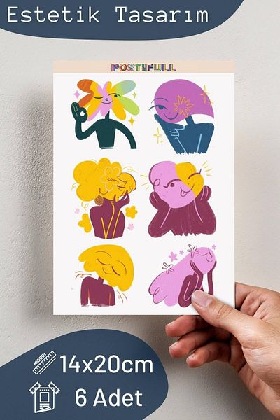 Postifull Vintage Themed Sticker Set - 6 Piece Sticker Set - Compatible Stickers for Phone, Tablet, Notebook and Laptop