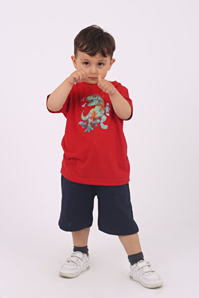 cm buseyiz Buseyiz Dinosaur Printed Cotton and Pocket Boy's Summer Top and Bottom Set 5-10 Years