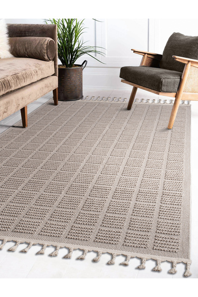 SARAZ HALI Bukle11880 Bej Yumuşak Dokulu Halı Kilim Salon Mutfak Koridor Kesm...