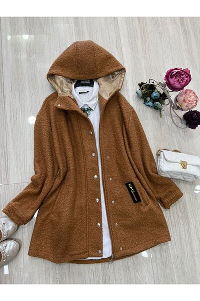 merysare Palton căptușit pentru femei Teddy Cashmere - Fermoar și detaliu cu glugă