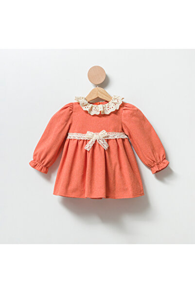 Ma Moi Baby Turuncu Yaka ve Bel Fisto Detaylı Kız Bebek Elbise