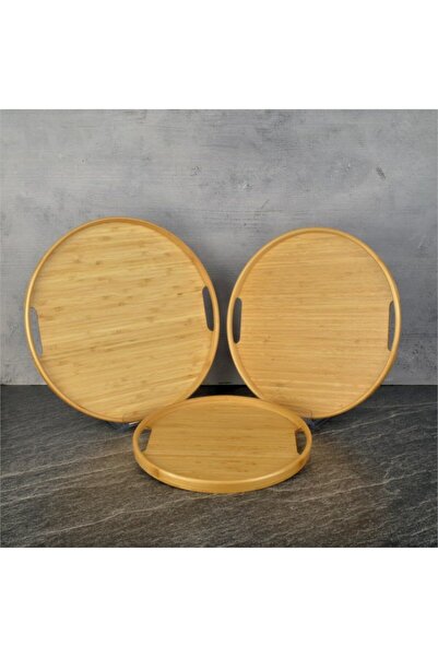 Kumsal Mutfak Bambu Üçlü Yuvarlak Tepsi