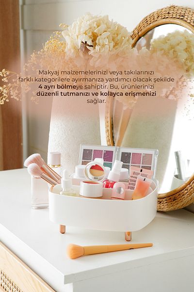 Vienev 4 Compartment Standing Makeup - Jewelry Organizer White