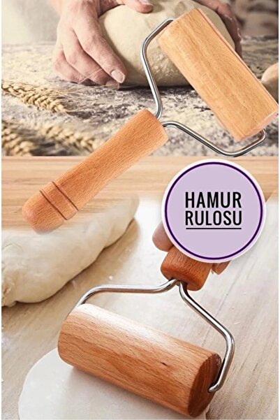 DİLAHOME Saplı Rulo Hamur Pizza Börek Açıcı El Merdanesi & Silikon Hamur Matı 2'li Set