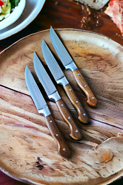 SWENCRAFT Mutfak Sebze Et Ekmek Bıçak Seti 4'lü Çeyiz Seti Ahşap Ceviz Sap 25 Cm