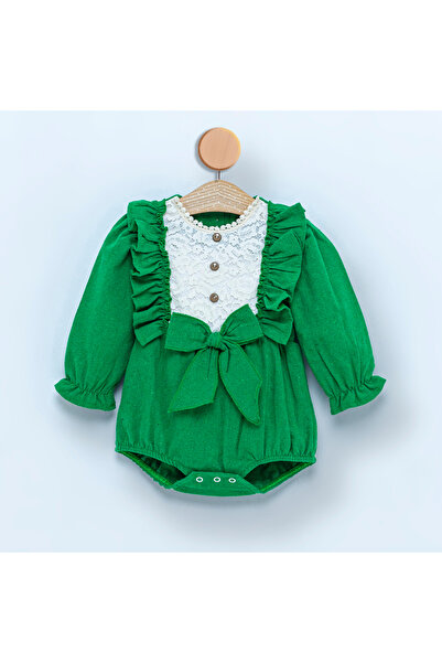 Ma Moi Baby Yeşil Fiyonk Detaylı Kız Bebek Romper