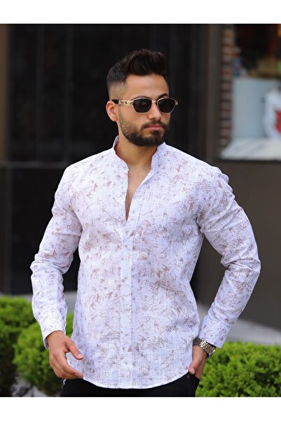 blackpanther HAKİM YAKA KETEN BASKILI LİKRASIZ SLİM FİT GÖMLEK