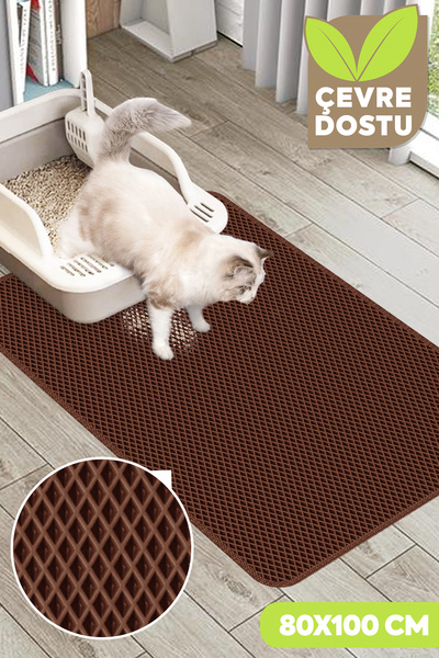 Swimchair Hücreli Kedi Tuvaleti Önü Paspası Kedi Kumu Matı (80X100 CM) - Kahv...