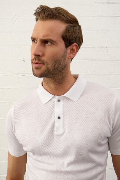 Danger Ανδρικό καλοκαιρινό πλεκτό μπλουζάκι με Slim-fit φορμαρισμένο με λευκό κλείσιμο