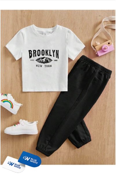 SİNSER TEKS Boys/Girls'' BROOKLYN'' Printed T-Shirt-Sweatpants Set