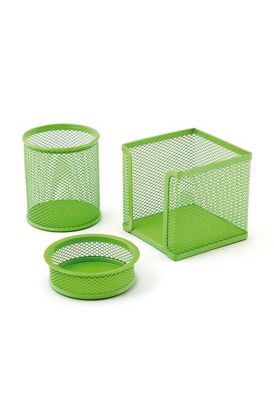 Mas A Set Paper Clips-Paper Holder-Pencil Holder 3 Pieces Metal Perforated Green 505
