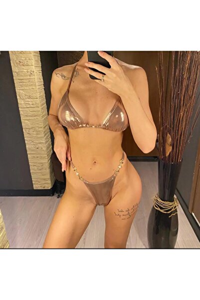 DESİGNEDBYD Kadın İnci Aksesuarlı  Bikini Takımı 2 Parça Bikini Set Beach