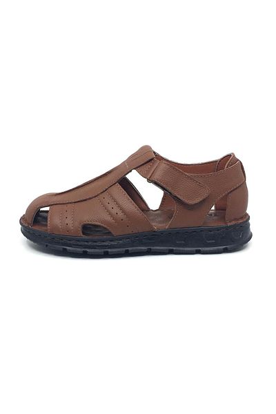 Taşpınar Ayakkabı Taşpınar 100% Genuine Leather Orthopedic Men's Summer Daily Velcro Comfortable Slippers Sandals 40-45
