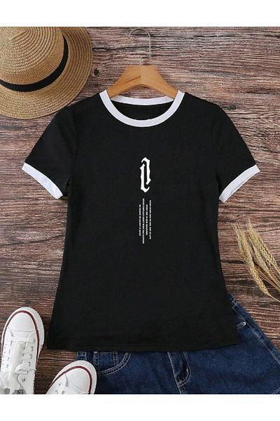 aynewmoda Вертикален щампан овърсайз тениска