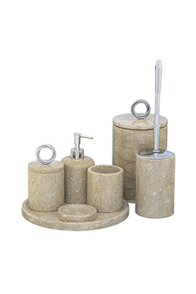 MIARIK DESIGN & DEKORASYON Dekoratif Mermer Halka Detaylı 7 Li Banyo Seti Takımı