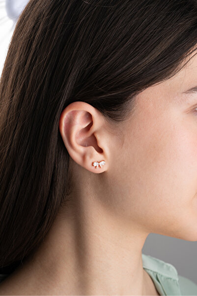 Nereze 925 Ayar Gümüş Beyaz Zirkon Taşlı Papyon Model Küpe