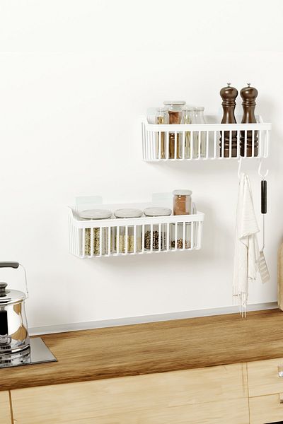 ATA HOME BANYOR Αυτοκόλλητη σχάρα κουζίνας Σχάρα μπαχαρικών μέσα στο ντουλάπι Organizer 2 τεμαχίων κουζίνας με πλαστική κρεμάστρα