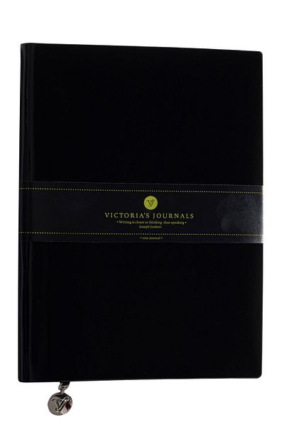 Victoria's Journals Smyth Patent Leather Flexible Cover Striped Notebook, 19x25 cm -Black