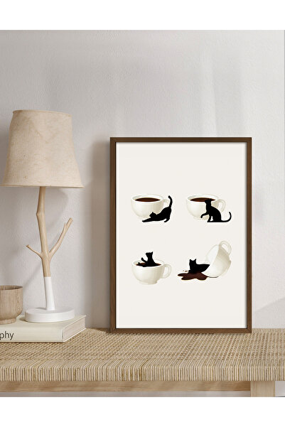 Vetro Design Pictură înrămată într-o ramă cu o pisică care iubește cafeaua