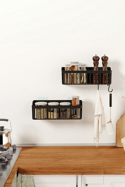 ATA HOME BANYOR Adhesive Countertop Spice Rack In-Cabinet Organizer, 2-Piece Kitchen Organizer Plastic