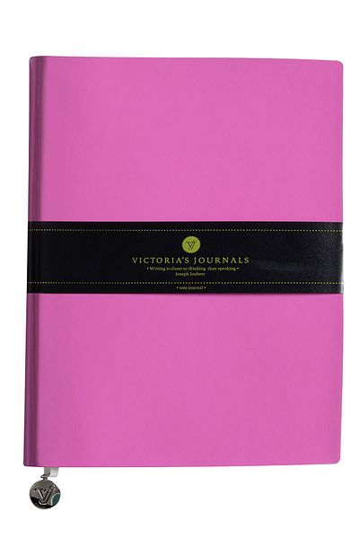 Victoria's Journals Smyth Patent Leather Flexible Cover Striped Notebook, 19x25 cm - Pink