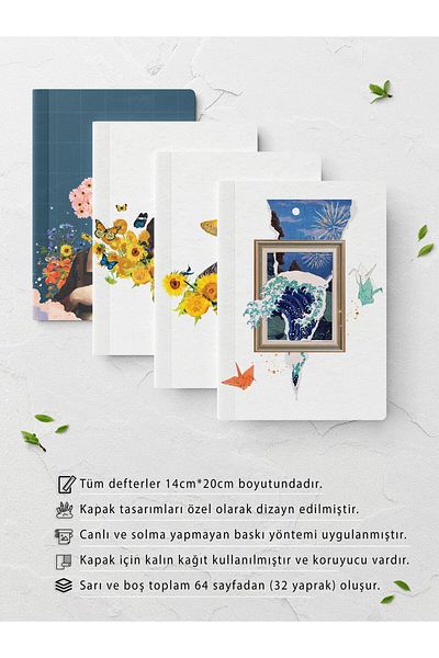 Postifull Modern Art Themed Notebook Set - 4 Pieces - 14cm*20cm - 64 Pages - Unlined