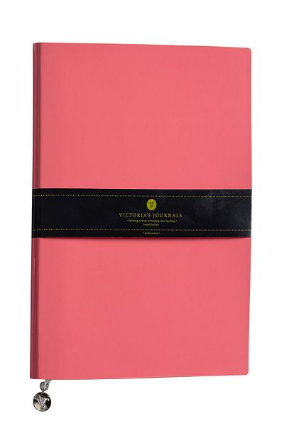 Victoria's Journals Smyth Patent Leather Flexible Cover Striped Notebook, 14.8x21 cm - Coral
