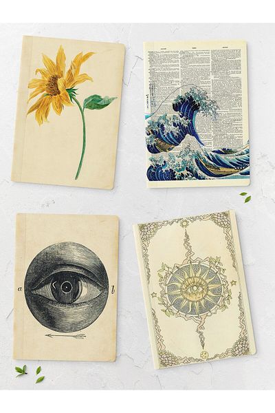 Postifull Set caiete vintage - 4 buc - 14cm*20cm - 64 pagini - Necăptușit