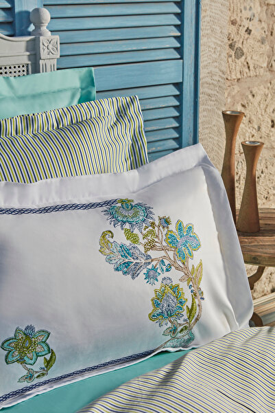 Karaca Home Sada saténových povlaků na dvojitou přikrývku Granada modrá