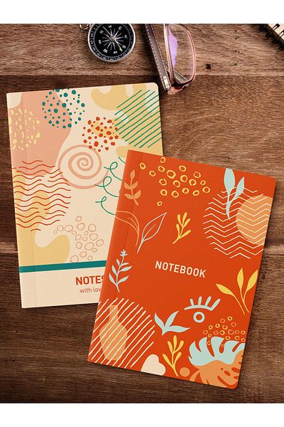 Postifull Set de caiete necăptușite, 2 caiete cu model vintage, blocnotes, caiet de memorie, 64 de coli dimensiune medie
