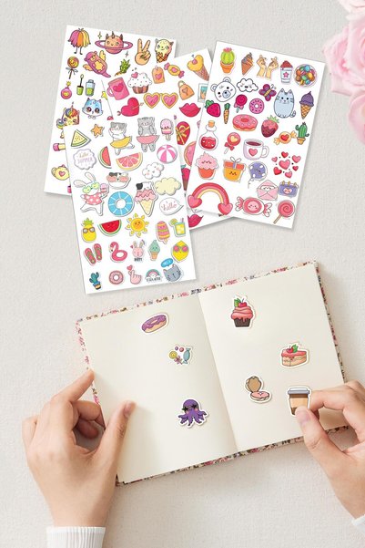 Postifull Sticker Set, 500 Pieces, 16 Pages Sticker Book, Agenda, Bullet Journal, Diary, Laptop, Phone