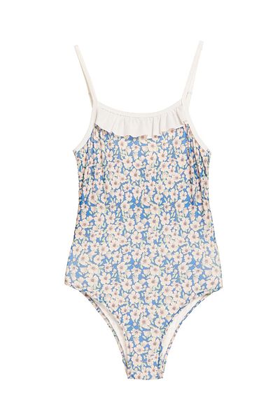 Argento Costum de baie pentru copii cu model de flori albastre