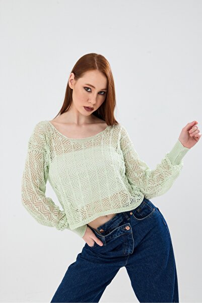 get crazy collection Pulover ajurat supradimensionat, cu guler bărcuță și mân...
