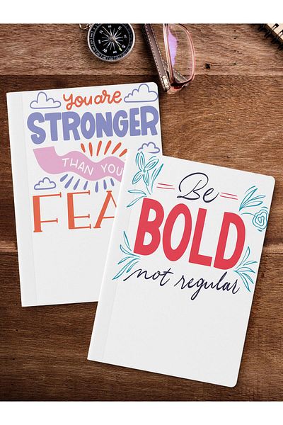 Postifull Unlined Notebook Set, 2 Pieces of Motivational Patterned Notebook, Notepad, Memory Book, 64 Pages