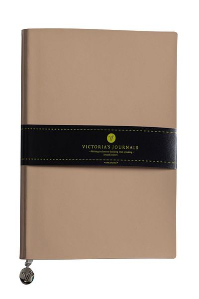 Victoria's Journals Smyth Patent Leather Flexible Cover Striped Notebook, 14.8x21 cm -Beige