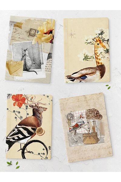 Postifull مجموعة دفاتر ملاحظات كلاسيكية - 4 دفاتر ملاحظات - دفتر ملاحظات، دفتر يوميات - 14 سم × 20 سم