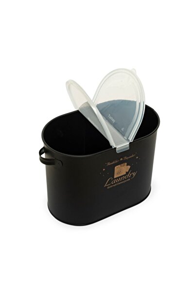 Laundry Siyah Metal Bölmeli Deterjan Kutusu Lr029