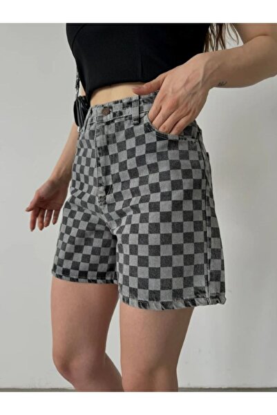 Genel Markalar Paçası Püsküllü Farklı Desenli Denim Şort