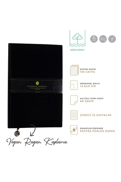 Victoria's Journals Smyth Patent Leather Flexible Cover Striped Notebook, 14.8x21 cm -Black