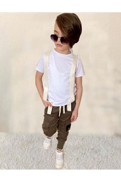 Riccotarz Set de pantaloni de sus și de jos pentru băieți, cu buzunar cargo, pantaloni kaki