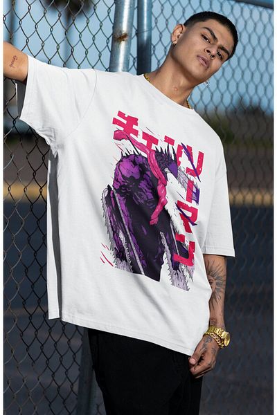 Fuddy Moda Μπλουζάκι με στάμπα Oversize Chainsaw Man Denji Version 1, Unisex Anime Printed T-shirt