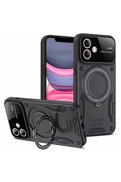 m.tk moveteck İphone 11 Kılıf Magsafe Dönebilen Halkalı Standlı Kamera Lens Korumalı Gold Detaylı Military Zırh