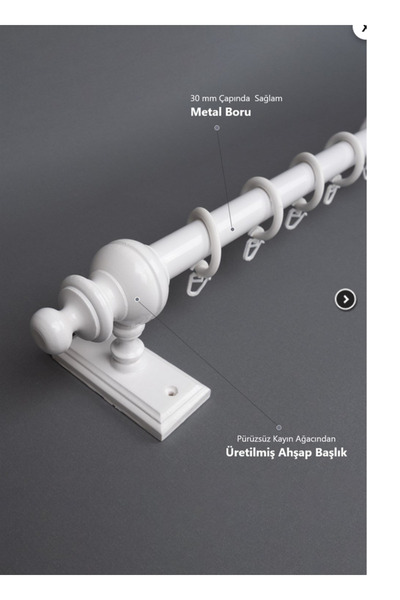 Happys Білий дерев'яний рустикальний карниз для штор без рейок 125 см - Рустикальна труба